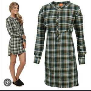 Merrel Green Plaid Dress Zip Pockets Nwot Vagabond Flannel Tunic